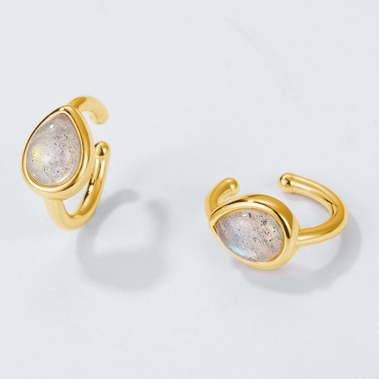 S925 Sterling Silver Jewelry Earrings Natural Labradorite Gemstone Waterdrop Style Ear Clips