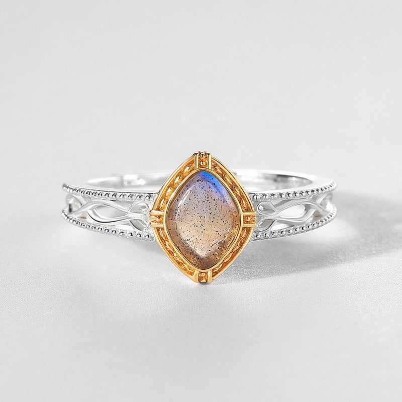 S925 Sterling Silver Jewelry Ring Natural Labradorite Gemstone Vintage Style Fashion Rings