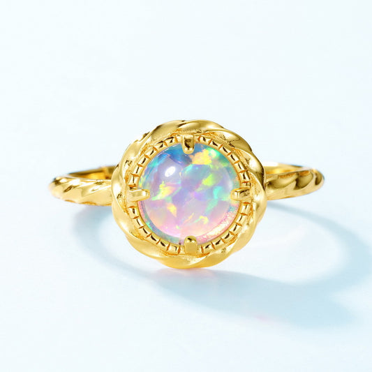 S925 Sterling Silver Jewelry Ring Magical Color Opal Gemstone Simple Luxury Rings