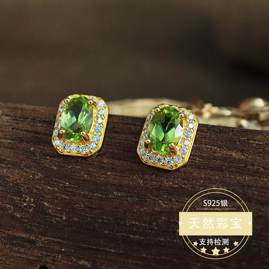 Natural Peridot Gemstone Fine Jewelry 925 Sterling Silver Square Style Stud Earrings