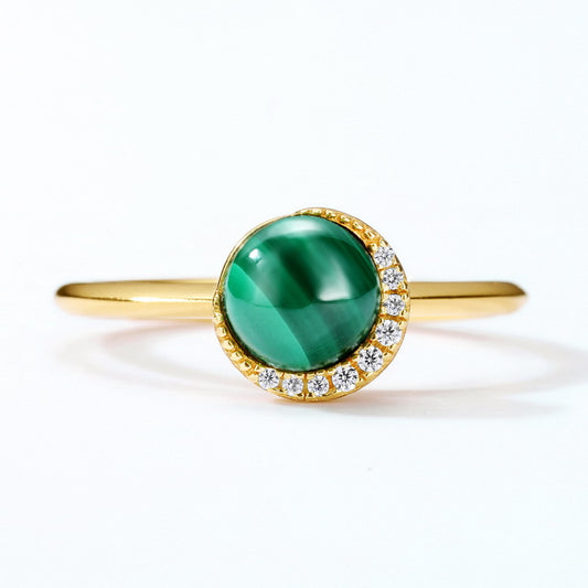 S925 Sterling Silver Jewelry Ring Natural Malachite Gemstone Simple Luxury Rings