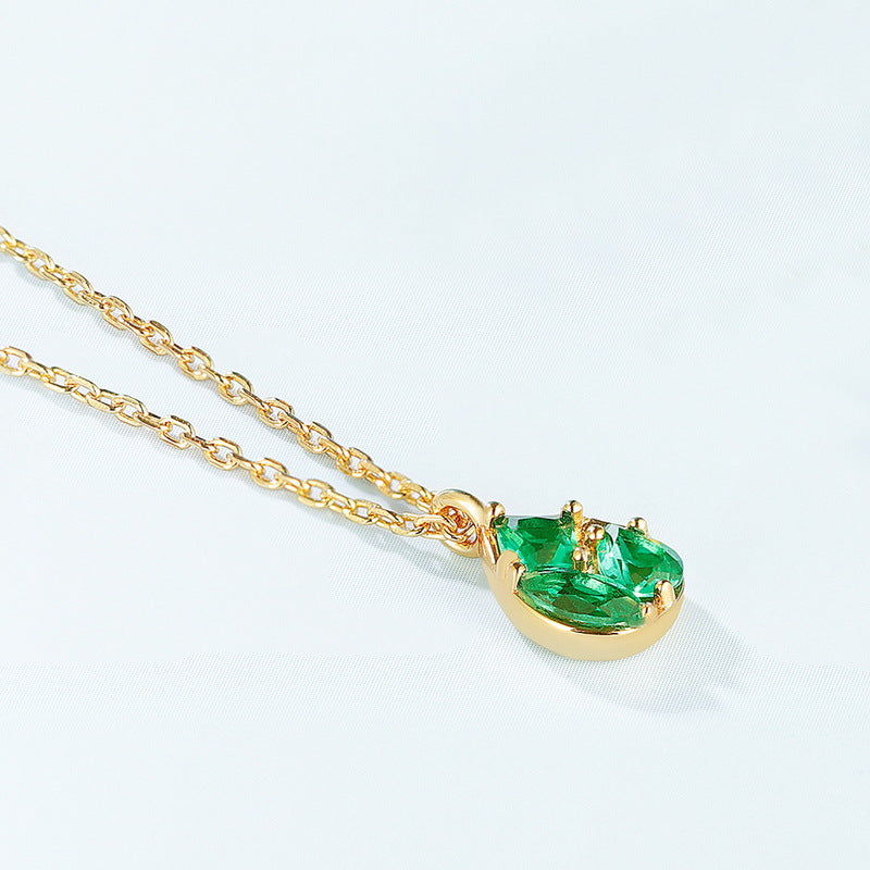 S925 Sterling Silver Jewelry Necklaces Lab Grown Emerald Gemstone Charms Necklace