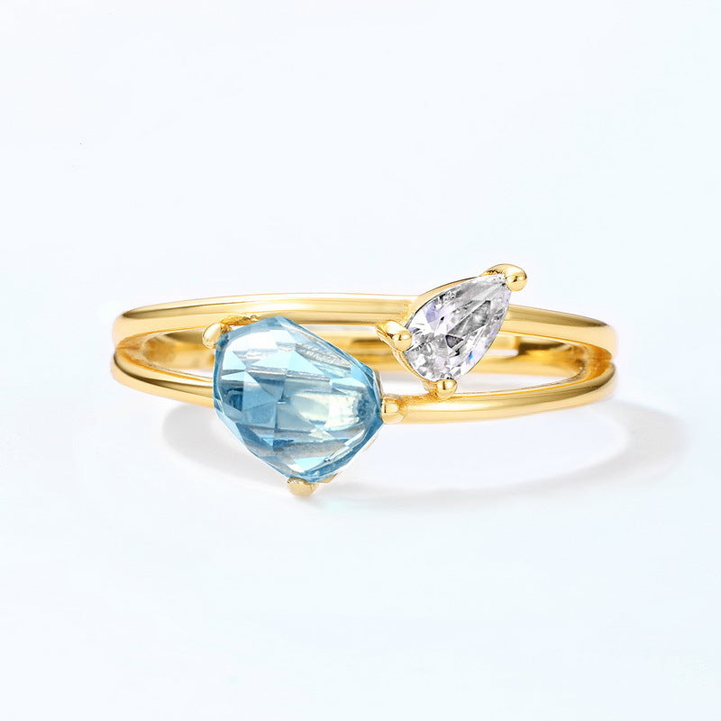 S925 Sterling Silver Jewelry Ring Natural London Blue Topaz Gemstone Simple Luxury Rings