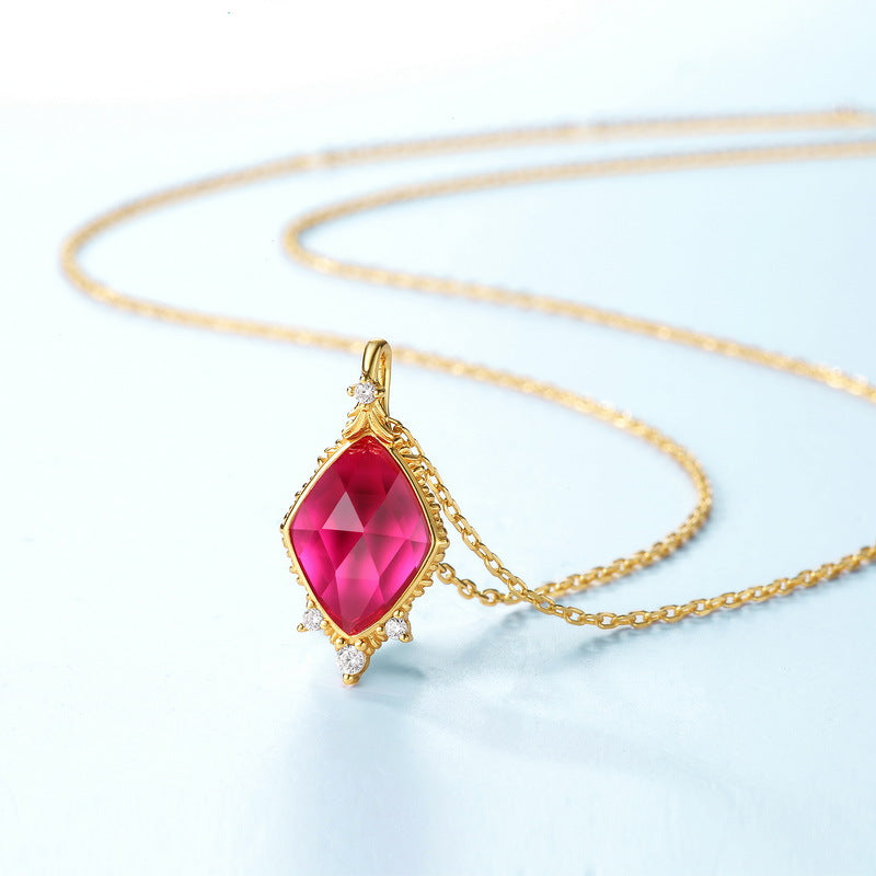 S925 Sterling Silver Jewelry Pendants Red Corundum Gemstone Necklace Charms