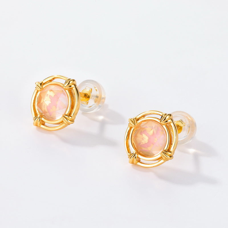 S925 Sterling Silver Jewelry Earrings Natural Rose Quartz Gemstone Simple Luxury Stud Earrings