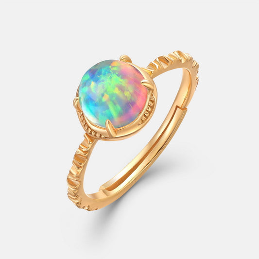 S925 Sterling Silver Jewelry Gold Plating Opal Gemstone Vintage Style Unique Design Rings