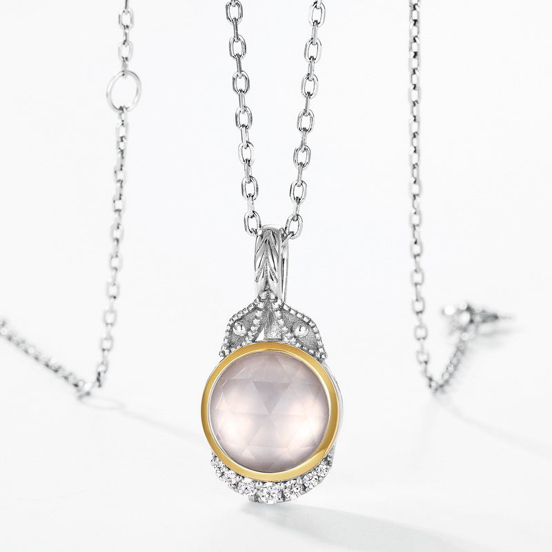 S925 Sterling Silver Jewelry Pendants Natural Rose Quartz Vintage Style Necklace Charms