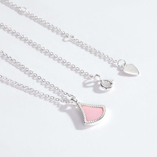 S925 Sterling Silver Jewelry Necklace Natural Pink Shell Gemstone Geometric Sector Style Necklaces