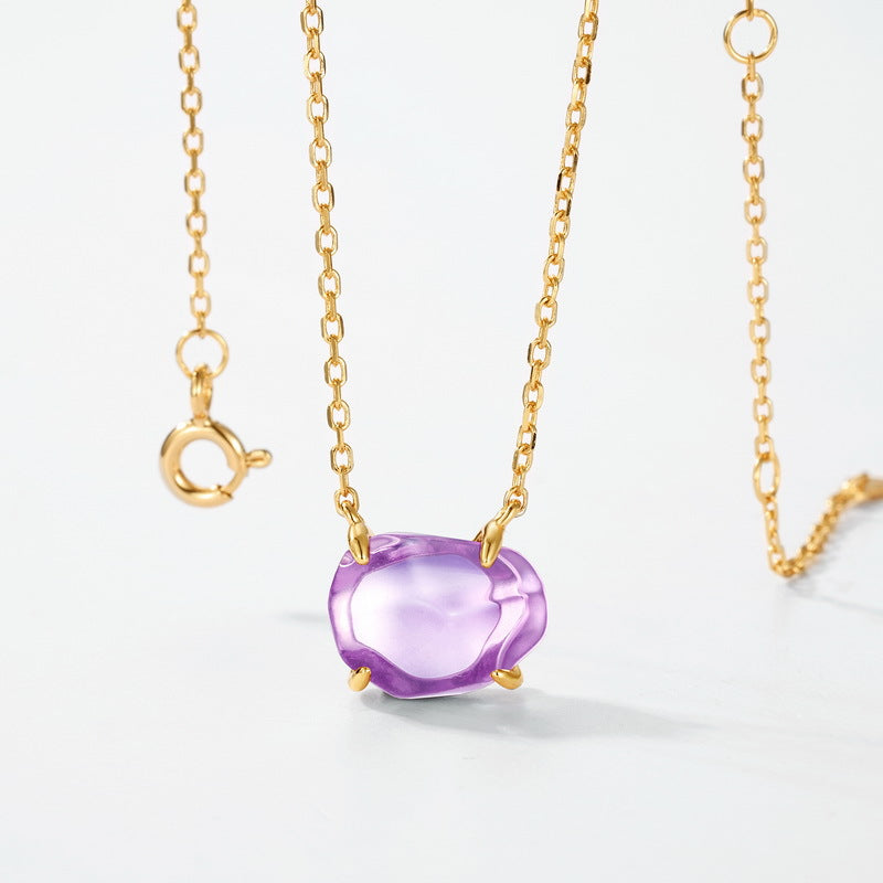 S925 Sterling Silver Jewelry Necklace Natural Amethyst Gemstone Irregular Style Necklaces