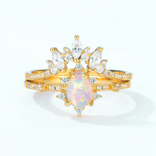 S925 Sterling Silver Jewelry Gold Plating Magical Color Opal Gemstone Stacking Rings