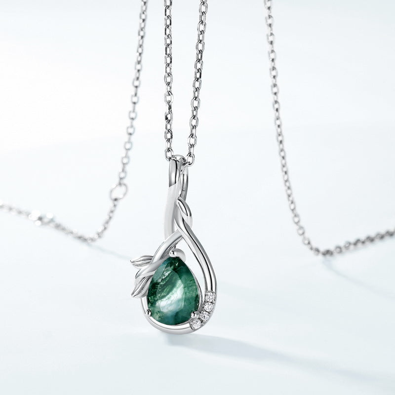 S925 Sterling Silver Jewelry Pendant Natural Moss Agate Gemstone Novel Necklace Charms