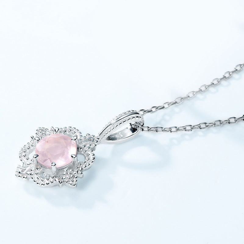 S925 Sterling Silver Jewelry Charms Gold Plating Natural Rose Quartz Necklace Pendants
