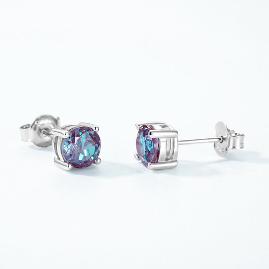 S925 Sterling Silver Jewelry Earrings Alexandrite Gemstone Daily Life Stud Earrings