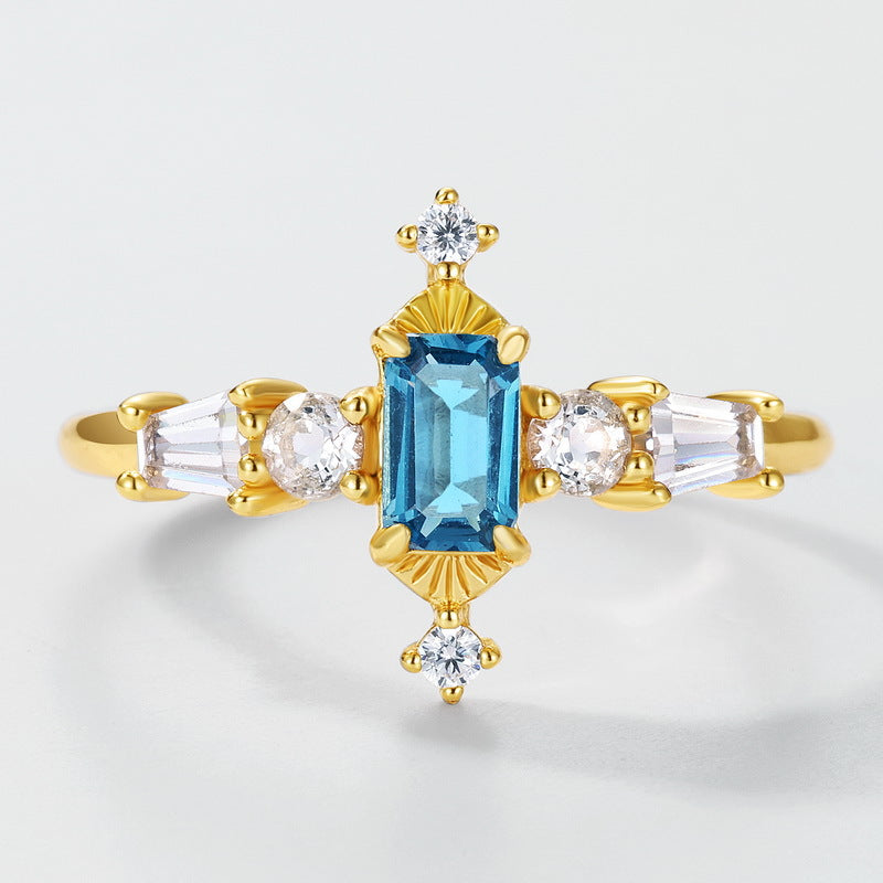 S925 Sterling Silver Jewelry Ring Natural London Blue Topaz Gemstone Palace Style Rings