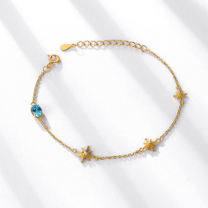 S925 Sterling Silver Jewelry Bracelets Natural Swiss Blue Topaz Gemstone Chain Bracelet
