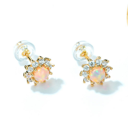 S925 Sterling Silver Jewelry Magical Color Opal Gemstone Cute Star Style Stud Earrings