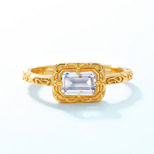 S925 Sterling Silver Jewelry Ring Natural Clear Quartz Gemstone Vintage Luxury Rings