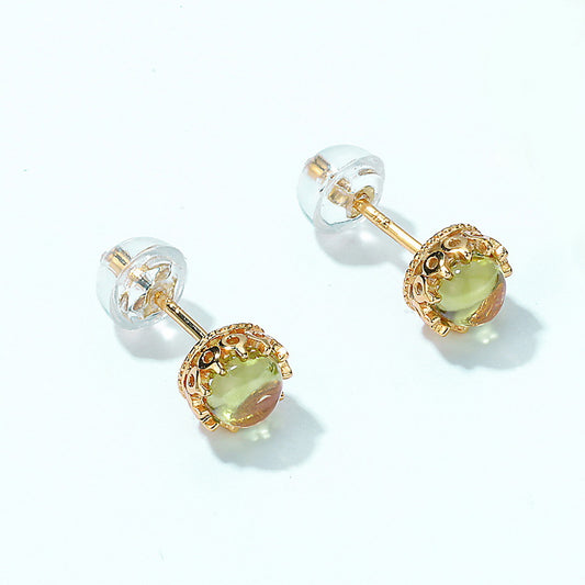 S925 Sterling Silver Jewelry Earrings Peridot Gemstone Vintage Palace Style Stud Earrings