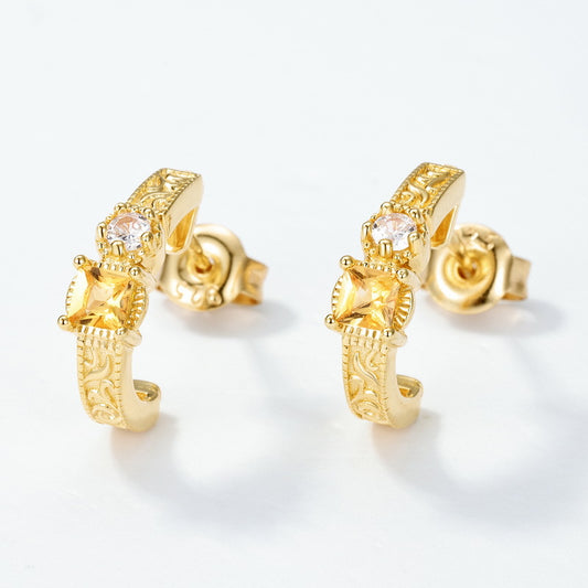 S925 Sterling Silver Jewelry Earrings Natural Citrine Gemstone 10K Gold Plating Earrings