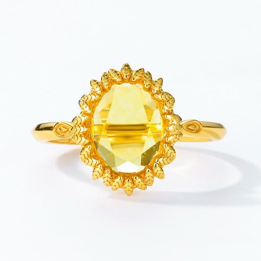 S925 Sterling Silver Jewelry Ring Citrine Gemstone Sunflower Style Simple Luxury Rings