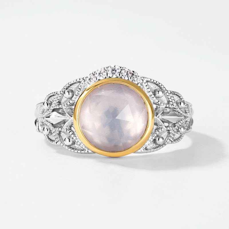 S925 Sterling Silver Jewelry Ring Natural Rose Quartz Gemstone Vintage Style Rings