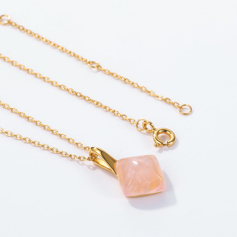 S925 Sterling Silver Jewelry Pendants Gold Plating Natural Rose Quartz Necklace Charms