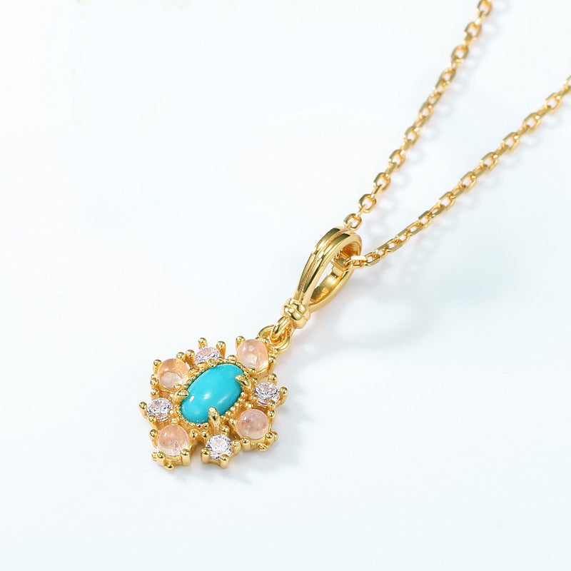 S925 Sterling Silver Jewelry Pendants Natural Turquoise Gemstone Necklace Charms