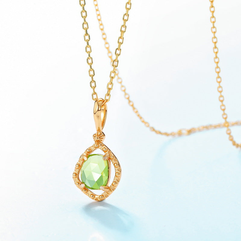 S925 Sterling Silver Jewelry Pendants Natural Peridot Gemstone Choker Necklace Charms
