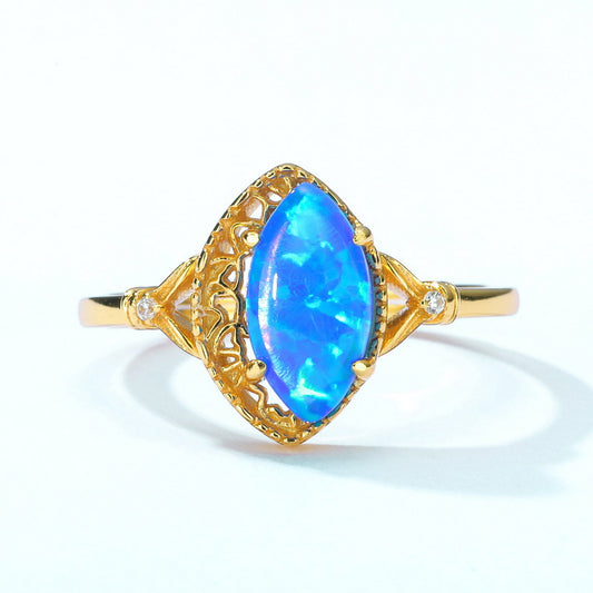 S925 Sterling Silver Jewelry Rings Blue Opal Gemstone Mariquesa Style Ring