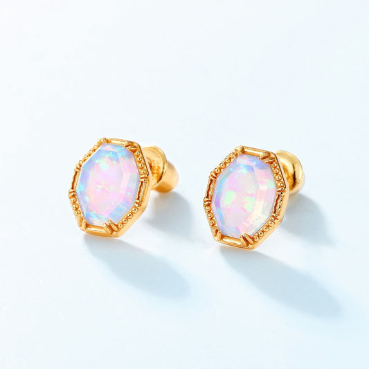 S925 Sterling Silver Jewelry Earrings Gold Plating Opal Gemstone Luxury Earrings