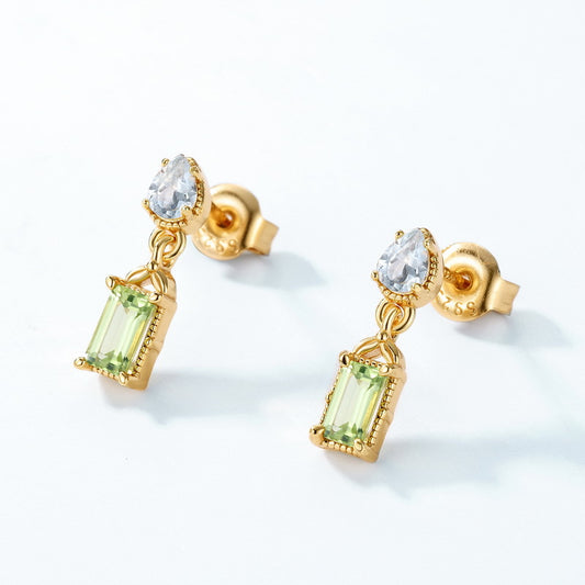 S925 Sterling Silver Jewelry Earrings Peridot Gemstone Vintage Style Drop Earrings