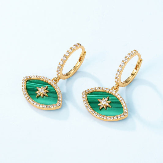 S925 Sterling Silver Jewelry Earrings Natural Malachite Gemstone Eye Style Fashion Drop Earrings