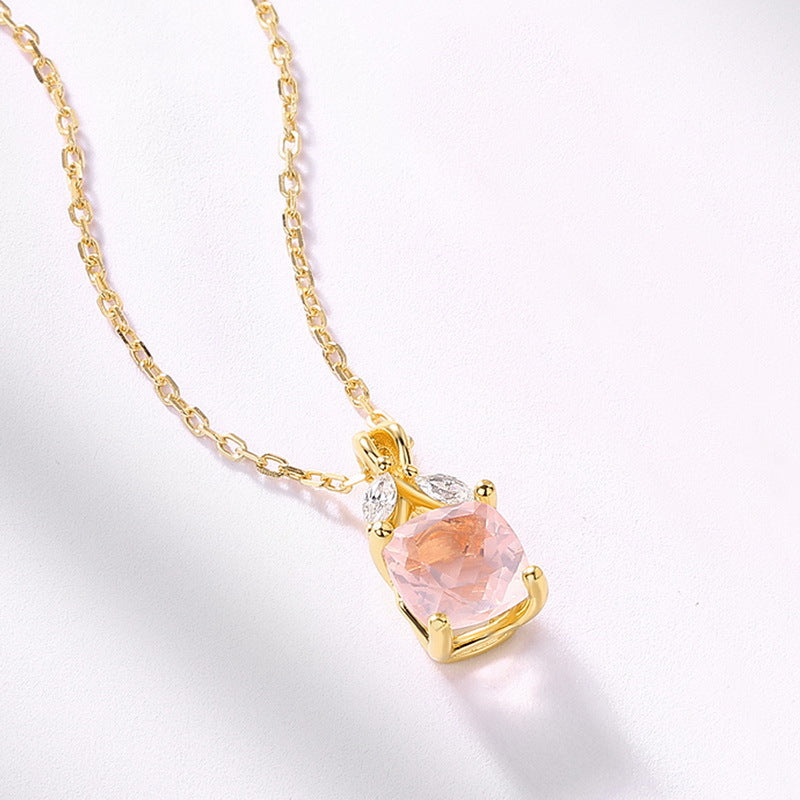 S925 Sterling Silver Jewelry Pendants Natural Rose Quartz Fashion Luxury Necklace Charms