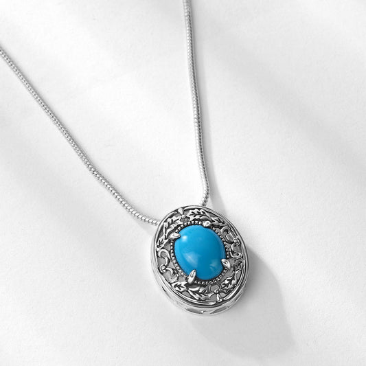 S925 Sterling Silver Jewelry Necklace Turquoise Gemstone Vintage Style Charms Necklace