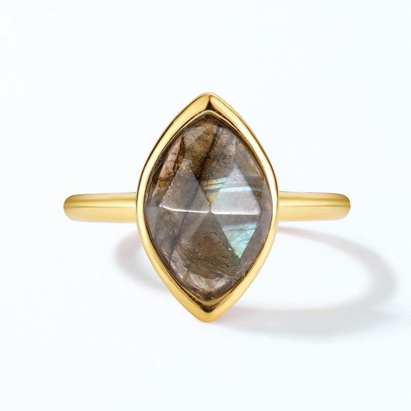 S925 Sterling Silver Jewelry Ring Natural Labradorite Gemstone Mariquesa Style Rings