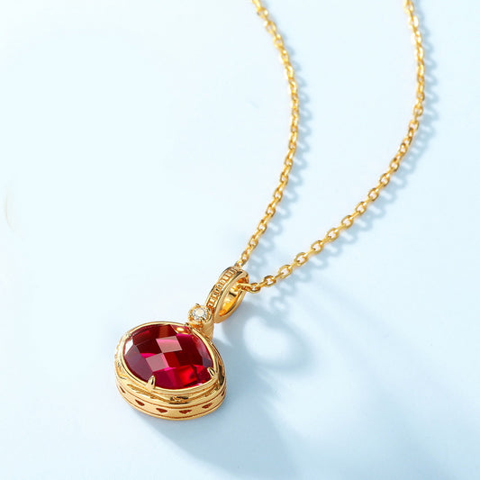 S925 Sterling Silver Jewelry Pendants Red Corundum Gemstone Simple Luxury Necklace Charms
