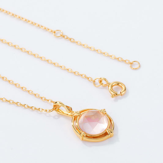 S925 Sterling Silver Jewelry Pendants Natural Rose Quartz Simple Luxury Necklace Charms