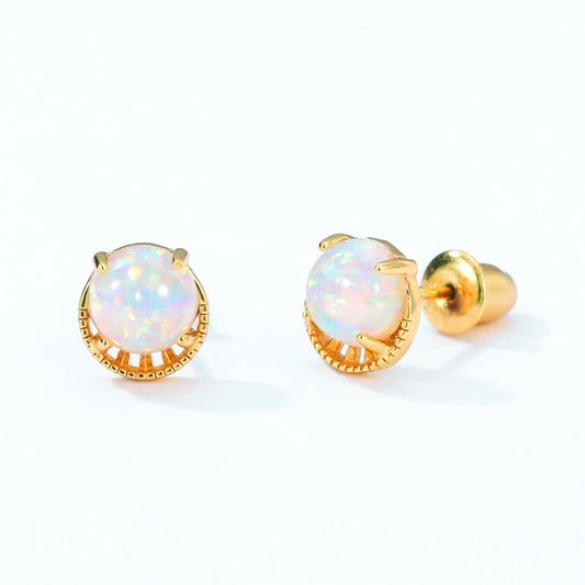 S925 Sterling Silver Jewelry Earrings Gold Plating Opal Gemstone Simple Luxury Stud Earrings
