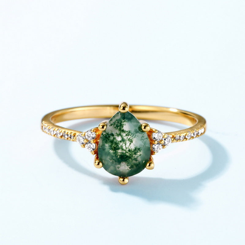S925 Sterling Silver Jewelry Ring Natural Moss Agate Gemstone Unique Design Rings