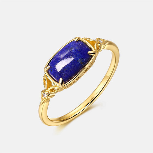 S925 Sterling Silver Jewelry Ring Natural Lapis Lazuli Gemstone Vintage Style Elegant Rings