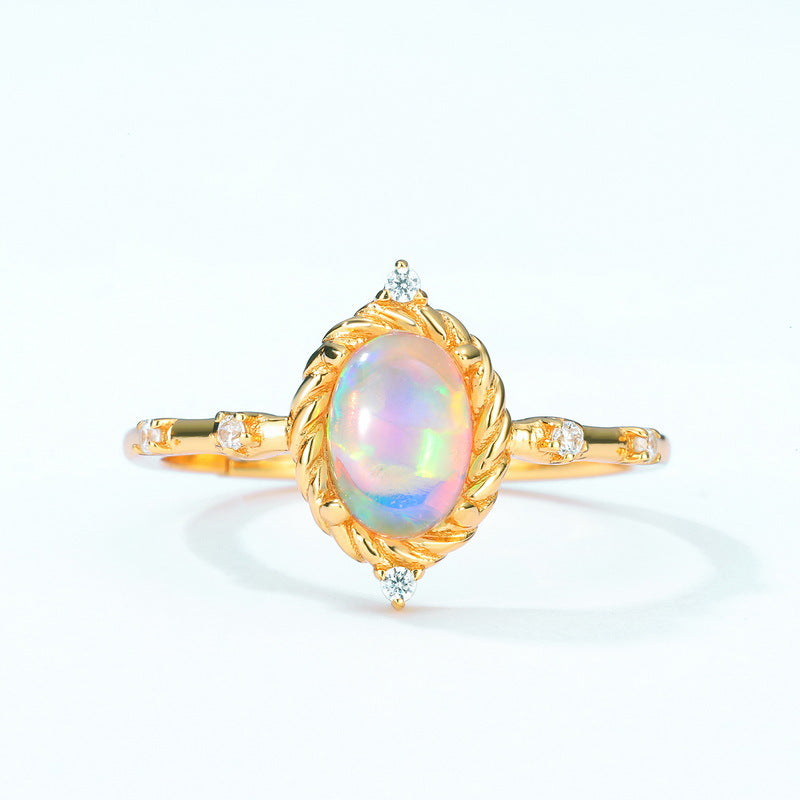 S925 Sterling Silver Jewelry Gold Plating Opal Gemstone Elegant Simple Luxury Rings