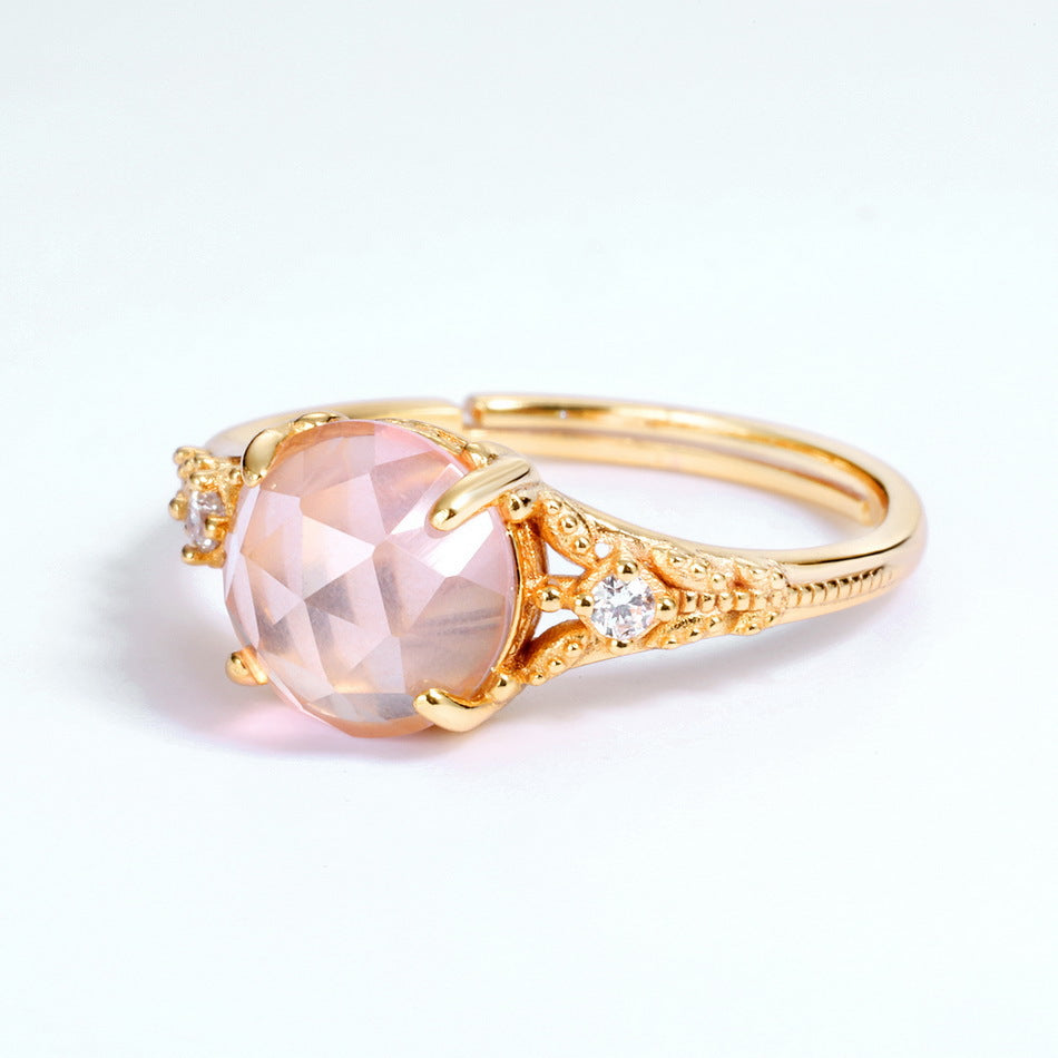 S925 Sterling Silver Jewelry Ring Natural Rose Quartz Gemstone Floral Style Rings