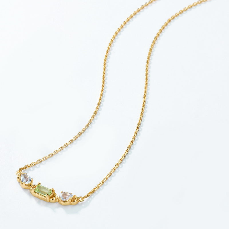 S925 Sterling Silver Jewelry Necklaces Peridot Gemstone Simple Luxury Choker Necklace