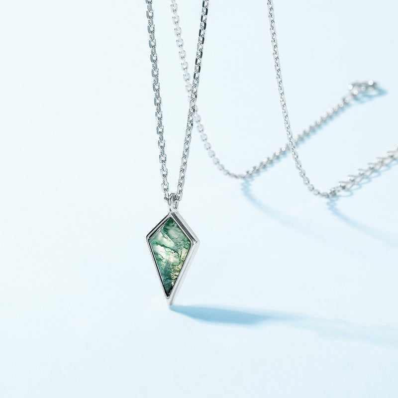 S925 Sterling Silver Jewelry Pendant Natural Moss Agate Gemstone Fashion Necklace Charms