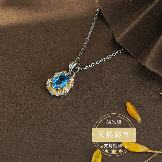 S925 Sterling Silver Jewelry Necklace Natural Topaz Gemstone Fashion Charms Necklace