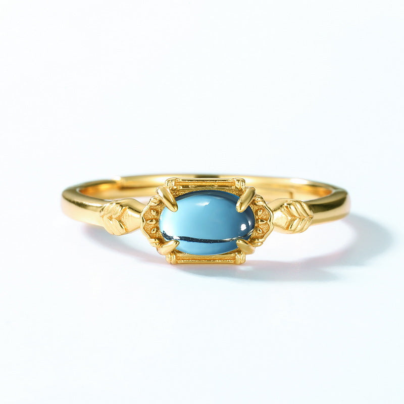 S925 Sterling Silver Jewelry Ring Natural London Blue Topaz Gemstone Vintage Style Rings