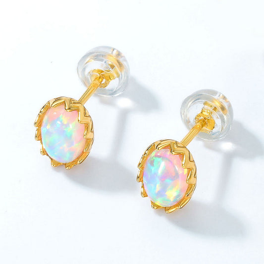 S925 Sterling Silver Jewelry Earrings Opal Gemstone Oval Style Vintage Luxury Earrings