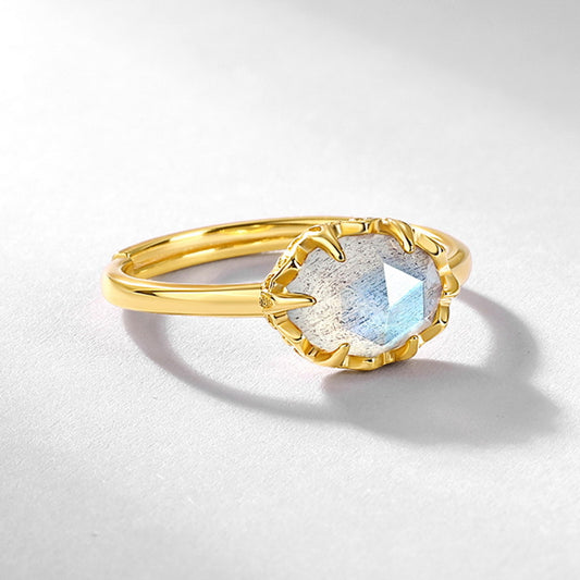 S925 Sterling Silver Jewelry Ring Natural Labradorite Gemstone Simple Luxury Rings