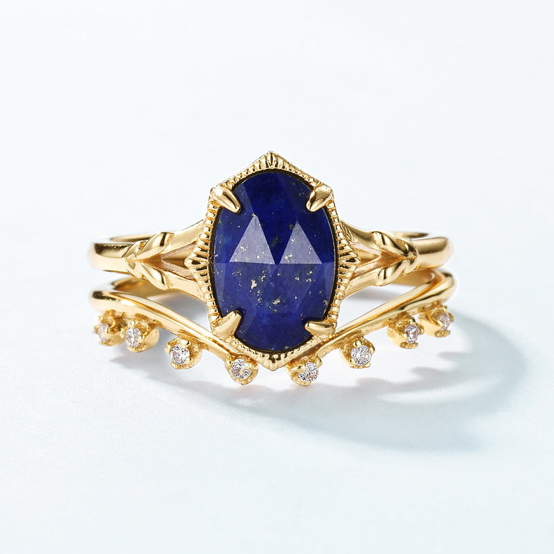 S925 Sterling Silver Jewelry Ring Natural Lapis Lazuli Gemstone Simple Luxury Stacking Rings