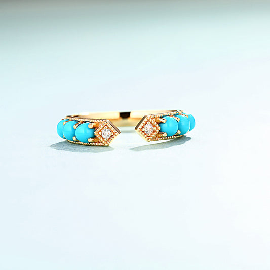 S925 Sterling Silver Jewelry Ring Turquoise Gemstone Gold Plating Little Finger Rings